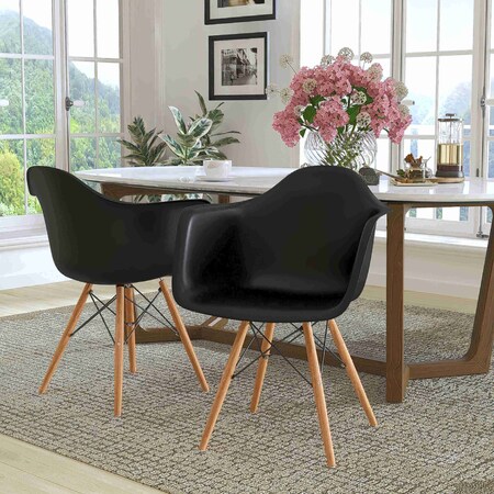 Flash Furniture Alonza Series Black Plastic Chair with Wooden Legs, PK2 2-FH-132-DPP-BK-GG